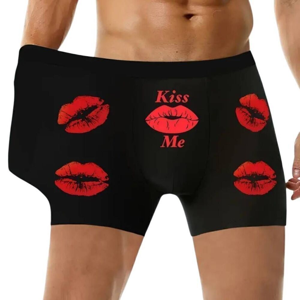 Kiss Me Lips Comfort Stretch Boxer Brief Large -J